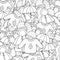 Cozy autumn clothes seamless pattern. Doodle warm clothes coloring page
