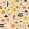 Cozy autumn seamless pattern. Fall cute background. Hygge atmosphere. Vector
