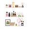 Cozy Bathroom shelves. Bath shelf. Beauty products - cream, scrub, serum, perfumes. Vector