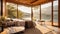 cozy bedroom relaxing eco in nature, river windows idyllic luxury decoration