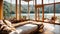 cozy bedroom relaxing eco rustic in nature, river windows idyllic luxury decoration