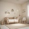 Cozy beige children room interior background,