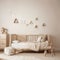 Cozy beige children room interior background,