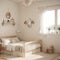 Cozy beige children room interior background,