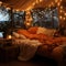 Cozy blanket fort, fairy lights, and shared laughter