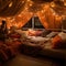Cozy blanket fort, fairy lights, and shared laughter