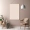 Cozy Boho Room Mockup: Boucle Chair and White Empty Poster Frame on Wall, for a Charming decor Inspiration, Generative AI