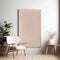 Cozy Boho Room Mockup: Boucle Chair and White Empty Poster Frame on Wall, Perfect for a Charming decor Inspiration, Generative AI