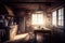 Cozy cabin interior. Generative AI