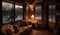 Cozy Cabin Retreat: Rustic Charm Amidst Snowy Peaks, Fireplace Glow, and Enchanting Winter Ambiance