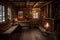 cozy cabin retreats with a crackling fire and lantern lights