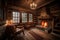 cozy cabin retreats with a crackling fire and lantern lights
