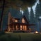 A cozy cabin in the woods surrounded by tall trees, a crackling fire, and a starry sky Perfect retreat for nature lovers3