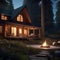 A cozy cabin in the woods surrounded by tall trees, a crackling fire, and a starry sky Perfect retreat for nature lovers4