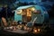 Cozy Camper Oasis under Starry Sky. Generative AI