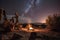 cozy campsite under starry night sky in desert