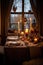 cozy candlelit table setting for thanksgiving dinner