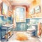 Cozy Cartoon-Style Bathroom with Watercolor Accents