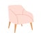 Cozy chair with wooden legs. Modern furniture armchair for home interior. Comfy pink chair. Hand drawn Flat vector