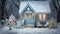 Cozy and charming christmas cottage adorned with festive decorations, lights, and snowy surroundings