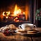 Cozy Christmas Evening: Tea, Cookies, and Fireplace Ambiance