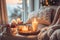 Cozy Christmas with soft blankets and candles, capturing the essence of a relaxed atmosphere