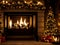 Cozy closeup dark duotone detailed cinematic fireplace