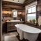 A cozy coastal cottage bathroom with weathered wood walls, seashell decor, and a clawfoot tub1