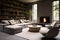 Cozy Conversations Barrel Chair, Grey Corner Fabric Sofa, and Fireplace Embrace in the Modern Living Room\\\'s Interior Design.