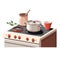 Cozy Cooking: Cartoon Style Kitchen Stove with Cooking Pot