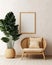 Cozy Corner: A Captivating Display of a Classic Wicker Chair and Lush Green Plant