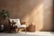 A cozy corner with a chair, plant, and vase, bathed in warm sunlight