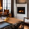 A cozy corner with a fireplace, oversized armchairs, and a bookcase filled with leather-bound classics4, Generative AI