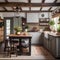 A cozy cottage kitchen with floral accents, a farmhouse table, and vintage details3