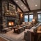 A cozy cottage living room with a stone fireplace and overstuffed sofas5