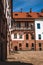 Cozy courtyard of Mirskiy castle. Medieval Mirskiy castle in Mir. Grodno region. Historic castle in Belarus