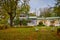 Cozy courtyard of the Spasskoye-Lutovinovo museum-estate on an autumn day