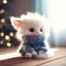 A cozy and cute fluffy animal wearing a warm knit blue sweater, surrounded by natural light, generative AI