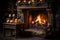 Cozy dark rustic living room with a fireplace, decorated for Christmas