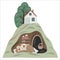 Cozy den on the ziu. Bear hibernation in a den with supplies under the tree house.