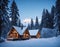 Cozy Ecolodge Nestled in the Snowy Forest. Generative AI