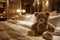 Cozy evening with teddy bears in a luxurious hotel room