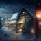 cozy fairytale winter houses at snowy night, neural network generated art