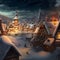 cozy fairytale winter houses at snowy night, neural network generated art
