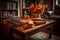 Cozy Fall Coffee Table with Natural Elements and Warm Lighting