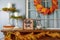 Cozy fall decorations on the mantel