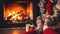 Cozy Feet In Woollen Socks By The Christmas Fireplace