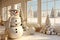 Cozy and festive christmas cottage interior adorned with a delightful plush snowman decoration