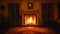Cozy fireplace radiates a warm and inviting glow into the serene darkness of the night