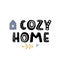 Cozy home simple flat illustration. Bold cute fantasy font with doodle decoration.